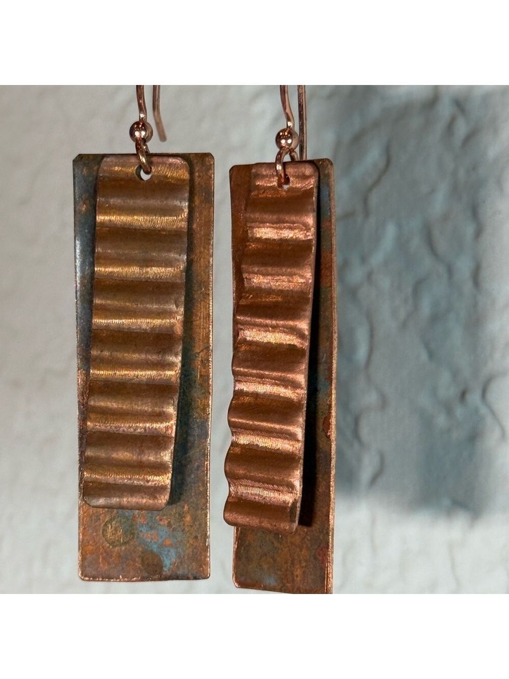 Handcrafted Copper Dangle Earrings | Artisan Rustic Boho Statement - Picture 3 of 5